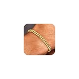 HIMSTORY Gold Bracelets for Men, 18K Gold Over Sterling Silver 6mm Cuban Bracelet Diamond Cut Cuban Mens Bracelet Jewelry Gifts for Boyfriend Father Husband (8 Inches)