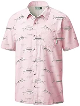 Momentum Comfort Gear Men's Performance Short Sleeve Button Up Quick Dry Shirt 50+ UPF Fishing Shirt, Soft Pink, Size X-Large