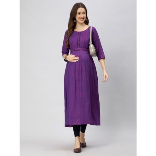 Image of CEE 18 Cotton Rayon A-Line Flaired Maternity Feeding Kurti for Women with Zippers | Pregnancy Dress for Women | Breastfeeding Dress for Women | Nursing Dress for Women Pre and Post Pregnancy