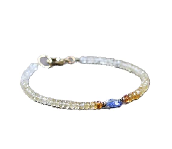 Bracelet citrine avec cyanite 3-8mm perles facettées argent 925