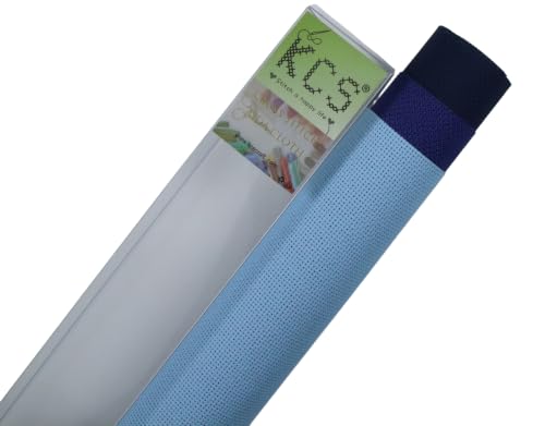 Image of KCS 3 pc of 15 inch x 18 inch(38cmx45cm) 18 Count Cross Stitch Cotton Aida Cloth Needlework Rolled Fabric Box,18CT,Light Blue+Royal Blue+Navy Blue