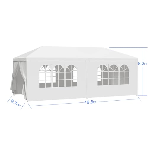 10x20 Party Tent, Outdoor Wedding Tents with 6 Removable Sidewalls, Gazebo Shelter for Parties Patio, Outside Waterproof Canopy Tents, Party Wedding BBQ Events Tent White by BouPower - Image 2
