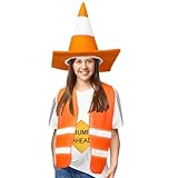 Chicingyou 4 Pcs Halloween Traffic Cone Costume Adult Orange Construction Traffic Cone Hat Reflective Visibility Vest Bump Ahead Stickers for Pregnant Women Construction Costume Set Party Outfit