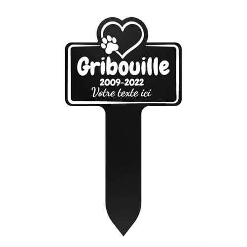 GRAVURE CONCEPT Plaque Funéraire pour Animaux - Stèle Commémorative Personnalisable PVC (Chien/Chat etc) - (Modèle 1 / Noir Texte Blanc)