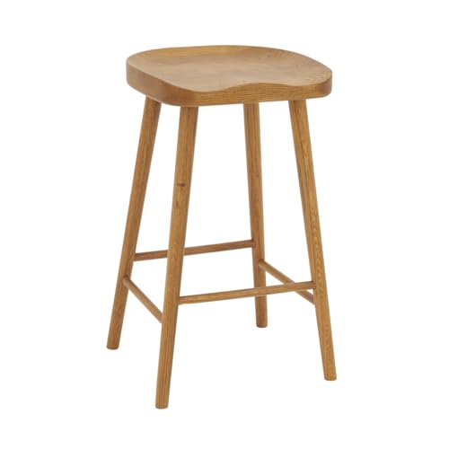 The Furniture Market Rustic Oak | Shaker Style Saddle Seat Counter Stool | Ergonomic Contoured Seat | Solid Wood | No Assembly Required | Kitchen Island Height Stool | H 680mm x W 420mm x D 370mm