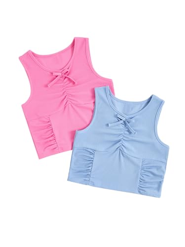 Milumia Girl's 2 Pack Tank Tops Ruched Bow Front V Neck Sleeveless Top