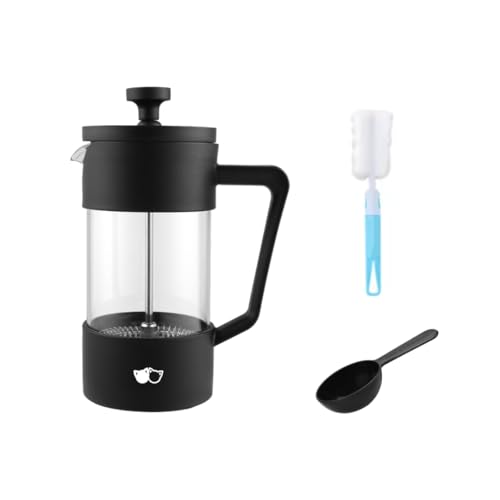W&M Caffettiera - Caffettiera francese - Pressa francese - French Press - Macchina da caffè manuale - Macchina da caffè in acciaio inox - Vetro Borosilicato - Triplo filtro - Cucchiaio dosatore +