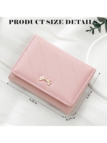 Bow Cute Aesthetic Wallet, Mini Rabbit Women's Trifold Wallet, Enchanting Cute Style Women's Accessories (Bow Cute-Pink)3