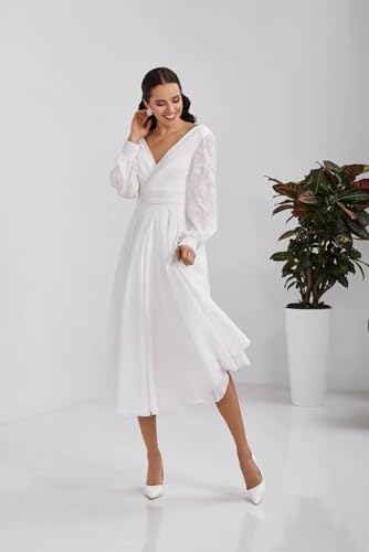 Off Shoulder Wedding Dresses for Bride Tea Length Bridal Gown for Wedding2