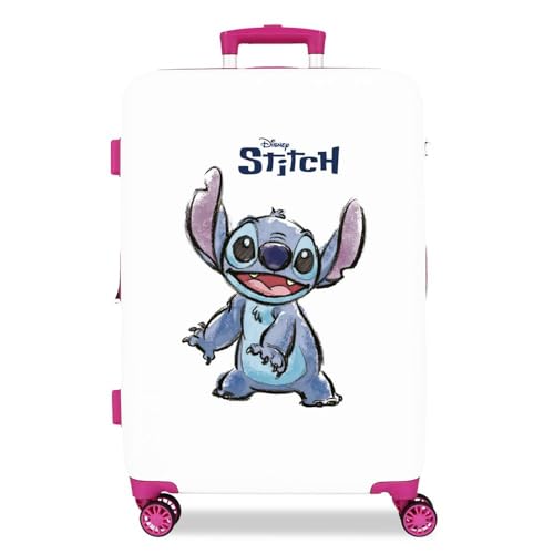 Disney Adorable Stitch Maleta Mediana Blanco 46x65x23 cms Rígida ABS Cierre de combinación Lateral 56L 3 kgs 4 Ruedas Dobles