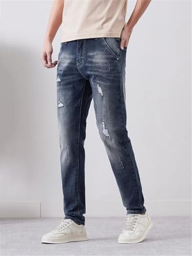 Hndudnff Men Ripped Tapered Jeans Slim Embroidered Personality Hip-Hop Streetwear Denim Trousers2