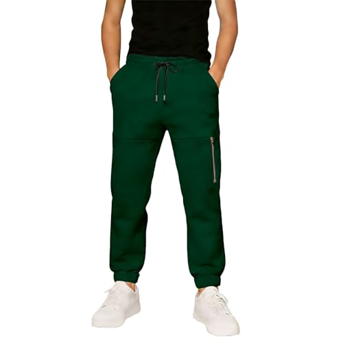 2026 Pantalón de jogging casual para niños con cremallera en los tobillos, ajuste holgado, cómodo pantalón deportivo para niños para jugar, Verde oscuro., 13-14 años