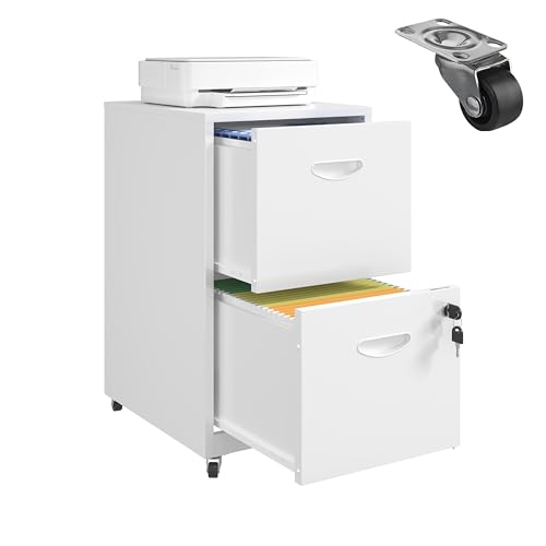UNICOLY 2 Drawer File Cabinet with Lock, Filing Cabinets with Wheels, Rolling File Cabinets for Home Office, Metal Office File Cabinet, for Holding Letters and File Boxes, Assembly Required, White