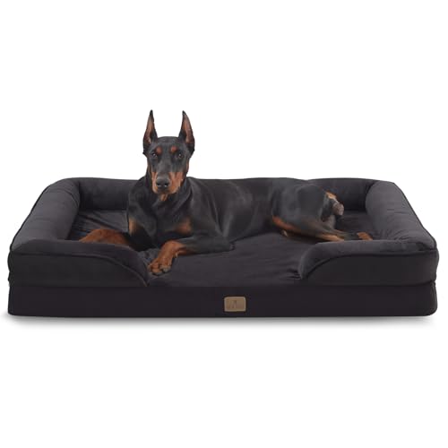Image of Bedfolks Orthopedic Dog Bed, Waterproof Dog Sofa Bed for Extra Large Dogs, Egg Foam Pet Couch Bed with Removable Washable Cover and Nonslip Bottom, Black