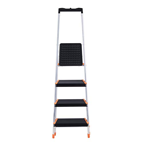 AmazonBasics Folding Step Ladder - 4-Step, Aluminum with Wide Pedal, Silver and Black