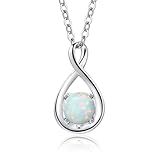 FANCIME 14K Solid White Gold Opal Necklace October Birthstone Women Necklace, Gemstone Infinity Pendant with 925 Sterling Silver Chain, Christmas Anniversary Birthday Fine Jewellery Gift for Women Her
