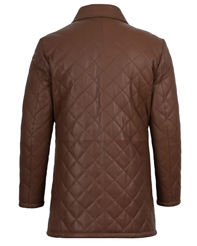 Image of Decrum Car Coat Style Mens Leather Jacket - Real Lambskin Long Leather Jackets for Men