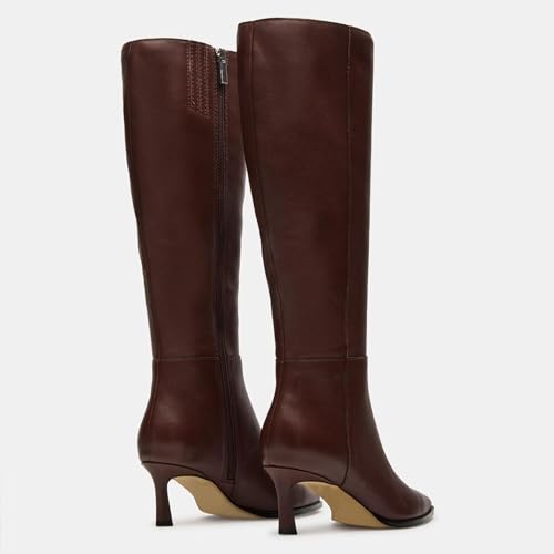 UBWDU Women's Kitten Heel Knee High Boots Side Zipper Pointed Toe Tall Boots Long Leather Dress Booties4