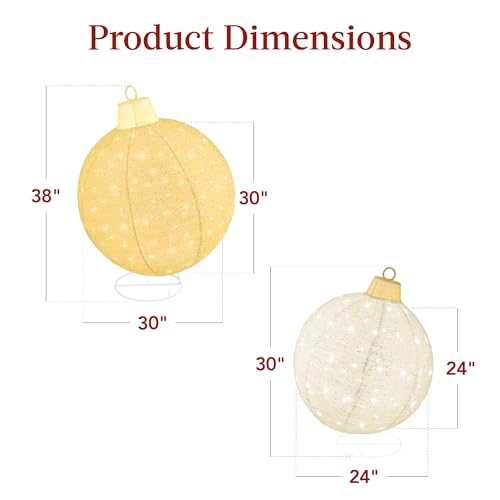Best Choice Products 2pc Lighted Pop-Up Outdoor Christmas Ornament Set, Holiday Ball Decoration w/ 180 LED Lights, 8 Light Functions - Gold/White - Thumbnail 7