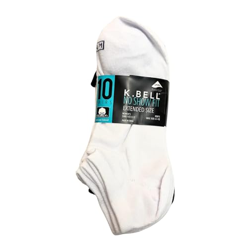 KBell Ladies' No Show Sock, 10-pair, Black/White, Size- 8-124
