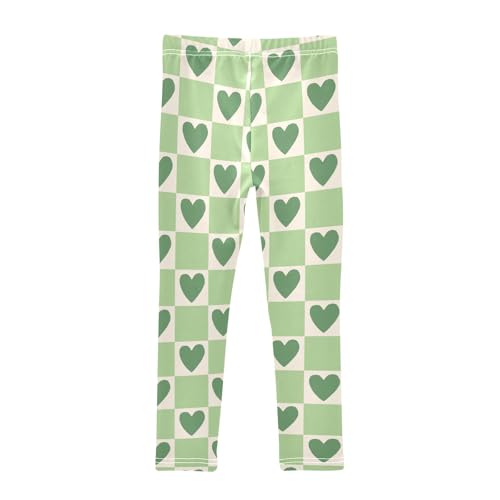 Cartoon Green Hearts Girls Leggings Soft Comfortable Athletic Leggings Dancing Pants for 4-10 Years2