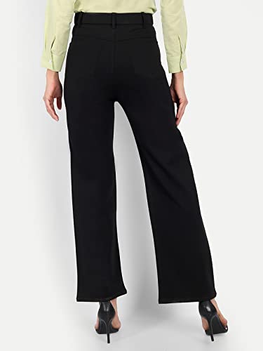 Image of Broadstar Women Black Staright Fit High Rise Easy Wash Trouser
