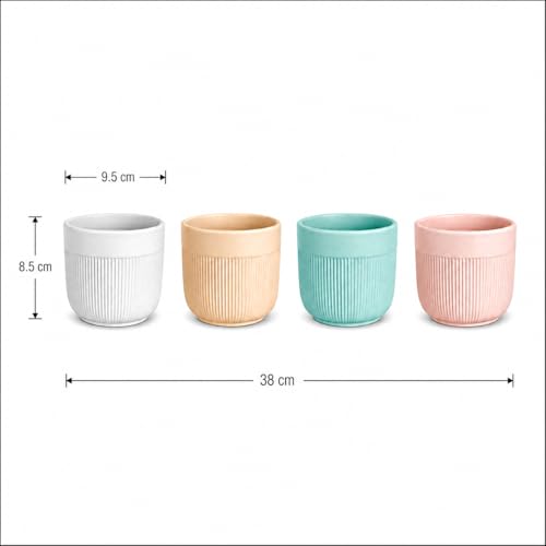 Image of Xtore 4 Pc Refined Minimal White Ceramic Planter Pot for Indoor Plants & Desk Styling | Compact Modern Tabletop Planter for Home, Office & Shelf Decor (Multicolor- Planters only)