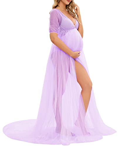 Robe de maternité transparente en tulle pour photo de grossesse - 5