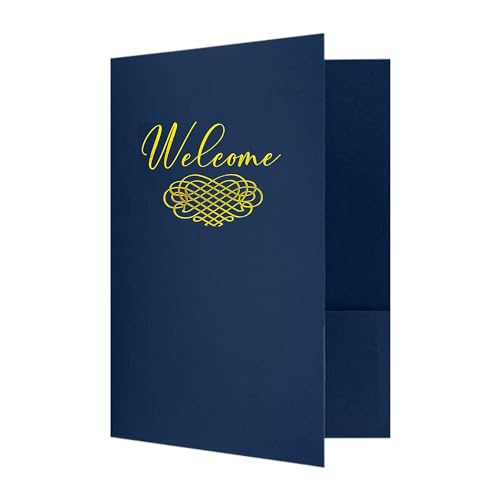 Welcome Packet Folders Dark Blue Linen Luxury With Two - View #5