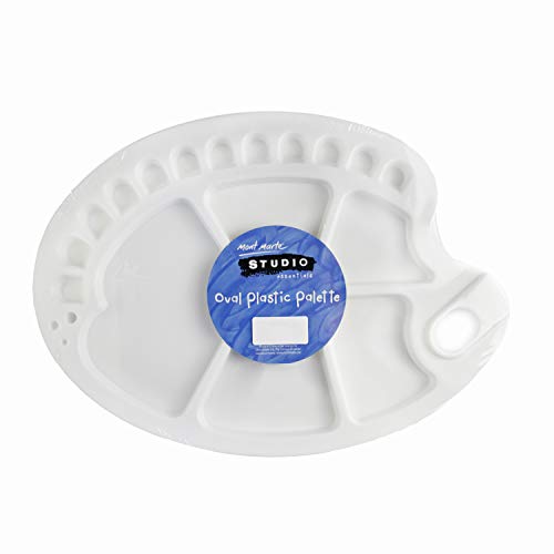 Mont Marte Palette Peinture – Oval – 34x25 cm – Palette d'artiste idéale pour Gouache, Peinture Acrylique et l'Aquarelle – Palette de Peinture avec Un Total de 17 Puits de Mélange