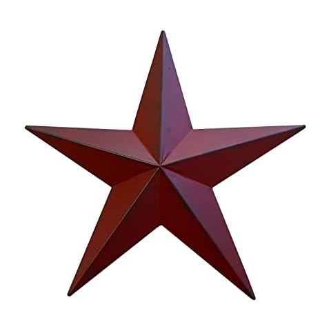 YUMBOR Rustic Metal 3D Barn Star Patriotic Wall Decor Vintage Wall Star Country Primitive Home Decor July 4th Country Americana Patriotic Wall Ornament, Outdoor Decoration 12 Inches-Burgundy Cover