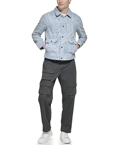 Levi's Jaqueta masculina leve de caminhoneiro, Tela de algodão com estampa azul claro, XXG