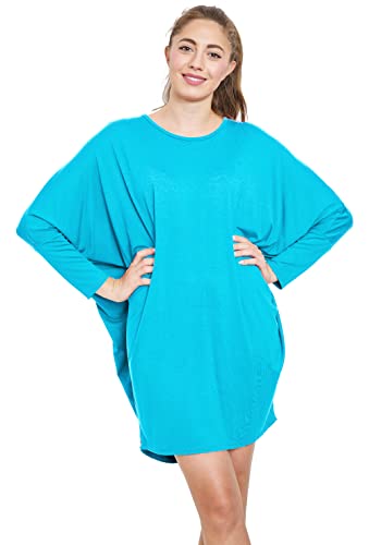 Van Der Rich ® - Tunika Kleid Langarm Oversize Einheitsgröße - Damen (Hellblau, One Size)