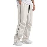 Men's Athletic Pants Fashion Side Striped Elastic Waist Baggy Casual Sport Sweatpant Jogger Running Trouser Beige Medium