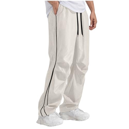 Men's Athletic Pants Fashion Side Striped Elastic Waist Baggy Casual Sport Sweatpant Jogger Running Trouser Beige Medium