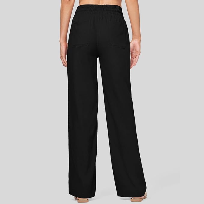 Women Linen Pants Summer Casual with Drawstring Lightweight High Waisted Wide Leg Pants with Pocket2