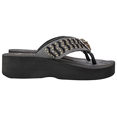 Montana West Flip Flops Cross Western Wedge Sandals Flip Flops With Flowers On Top Sandal Black Mbb-Se125-S191Bk-8 #TOP2