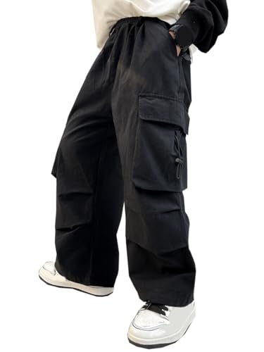 SANGTREE Boy's Casual Baggy Cargo Pants, High Elastic Waist Drawstring Pants for Teen Boys2