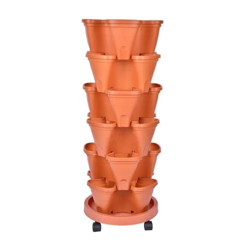 MISNODE Fioriera Impilabile a 6 Livelli, Fioriera da Giardino Verticale con Base Mobile, Fioriere Fioriera per Fragole e Ortaggi, Fioriera per Interni Ed Esterni per Balcone Porta D'ingresso(Marrone)