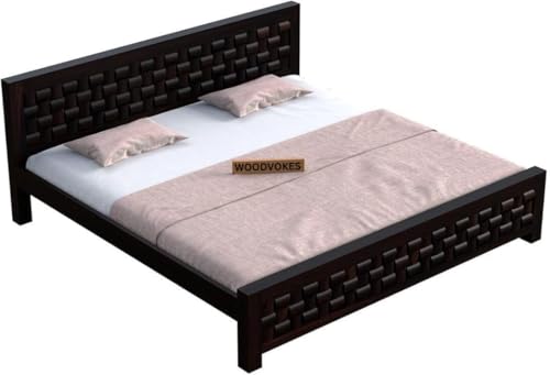Image of Sheesham Wood Bed Without Storage Solid Wooden Cot Bed Elegant and Functional Bedroom Living Room Home (Dark Walnut, Queen)
