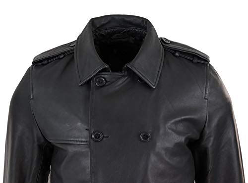 Mens Black 3/4 Trench Coat Real Leather Belted Jacket Classic Soft Napa Classic4