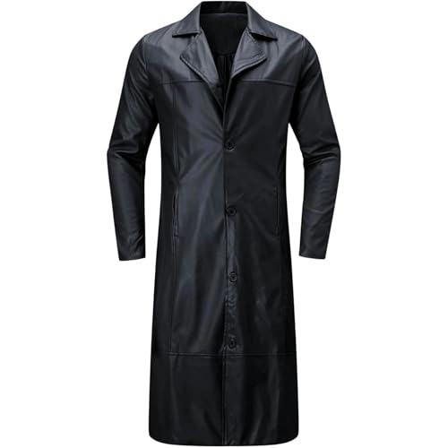 Maiyifu-GJ Mens Retro Faux Leather Trench Coat Full Length Steampunk Long Overcoat Vintage Open Front Cardigan Jacket2