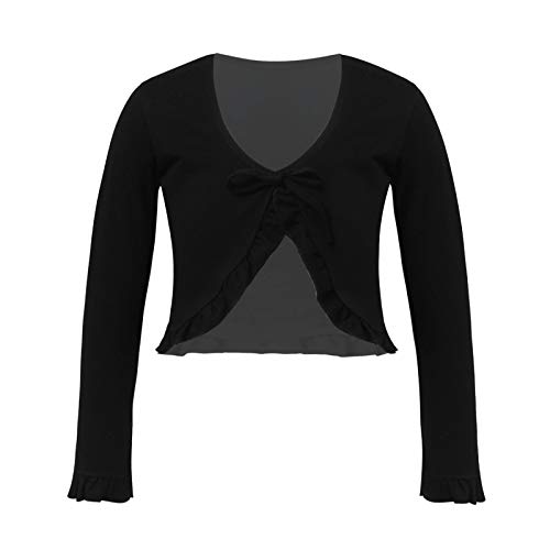 Kids Girls Knit Wrap Top Warm-up Crop Top Coat Ballet Dance Cardigan Long Sleeve Gymnastics Sweaters Black 6