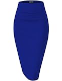 Hybrid & Company Women's Premium Nylon Ponte Stretch High Waist Pencil Suit Skirt Below Knee KSK45002 1073T Royal XL