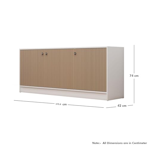 Image of Bniture Luxe Storage Cabinet for Living Room | Wooden Sideboard Cabinet with 3 Door & 3D Textured | Multipurpose Storage Cabinet Organizer for Home, Bedroom & Kitchen | Frosty White & Giant Wood