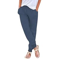 Nuoke Womens Trousers,Womens Tops Dresses for Women UK Summer Cotton Wide Leg Drawstring Palazzo Baggy Boho Pants Lightweight Casual Petite Cream Plus Size Elasticated Waist Pant