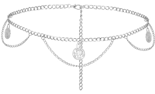 Chaîne de taille pour femme en métal avec pompon argenté élégant