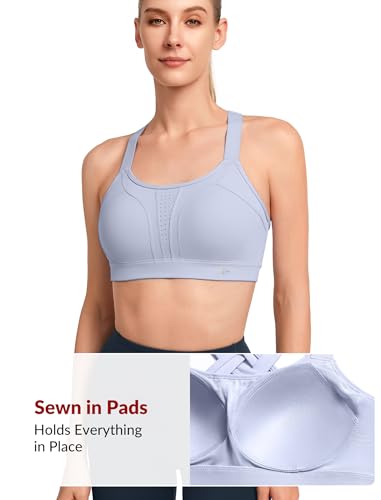 Image of Yvette Women's High Impact Sports Bra for Running | High Support, No Bounce, Large Bust, Pickleball, Gym Workout, Adjustable Straps, Crisscross Back, Wireless, Sewn in Pads