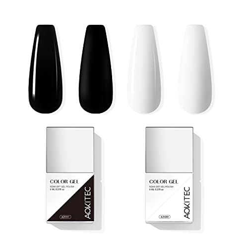 Smalto per Unghie, Aokitec Set di Smalti Semipermanenti a Lunga Durata Nail Polish Soak Off Nero Rosso 2 * 8ml Kit Manicure Fai da Te Regalo Natale Amiche Ragazze