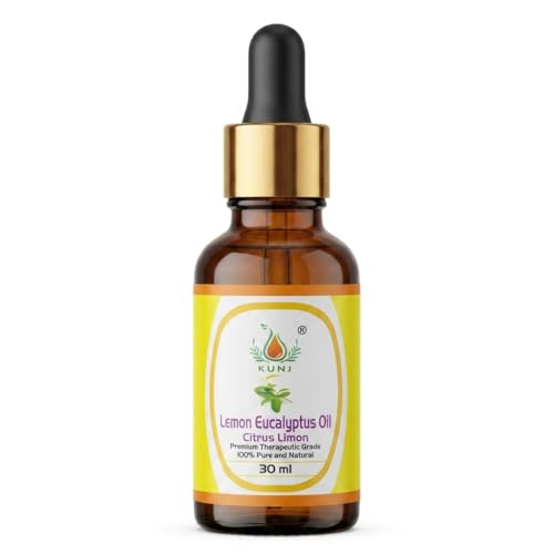 Image of KUNJ Lemon Eucalyptus Essential Oil 30ml - 100% Pure Steam Distilled Corymbia citriodora Oil for Aromatherapy, Diffuser, Spa, Home Fragrance, Fresh Citrus Aroma & DIY Beauty Blends